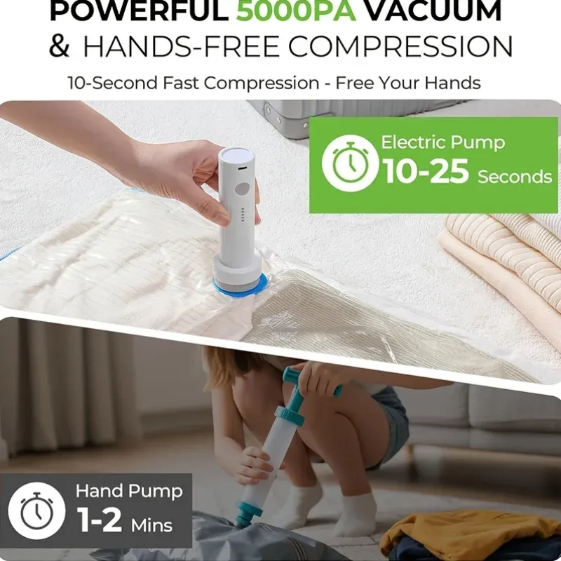 Lot de 12 sacs de rangement sous vide avec pompe à vide électrique pour vêtements 5
