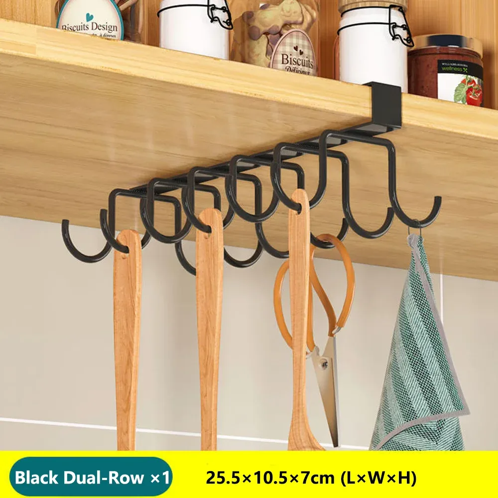 Organisateur de cuisine sous armoire avec crochets pour torchons, planches à découper et couvercles de casseroles 10