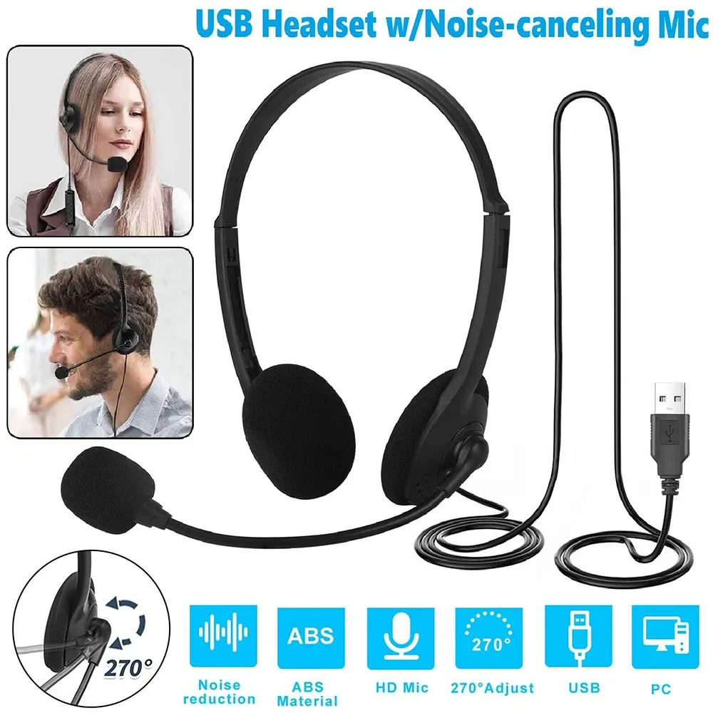 Casque filaire USB antibruit pour PC gaming avec microphone, compatible PC, Mac et ordinateur portable