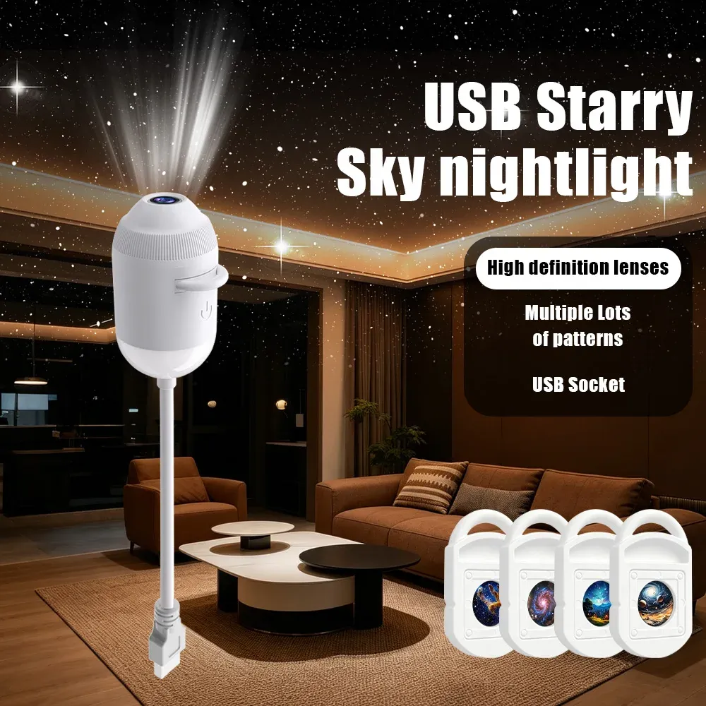 Projecteur USB Ciel Étoilé pour Intérieur de Voiture, Maison et Chambre, Veilleuse Galaxie Romantique