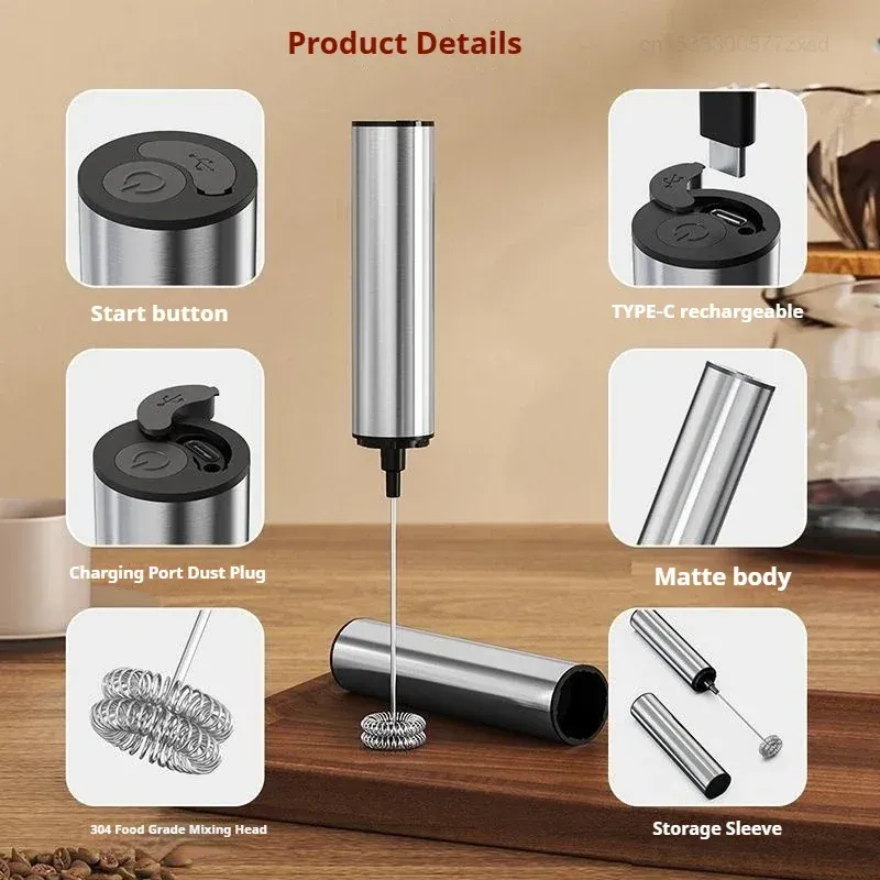 Mousseur à lait électrique rechargeable à 3 vitesses, pour usage domestique 6