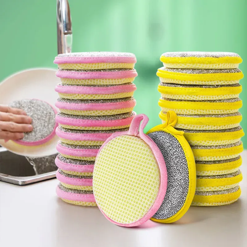 Éponge à vaisselle double face réutilisable pour cuisine, idéale pour récurer casseroles et éliminer la graisse 2