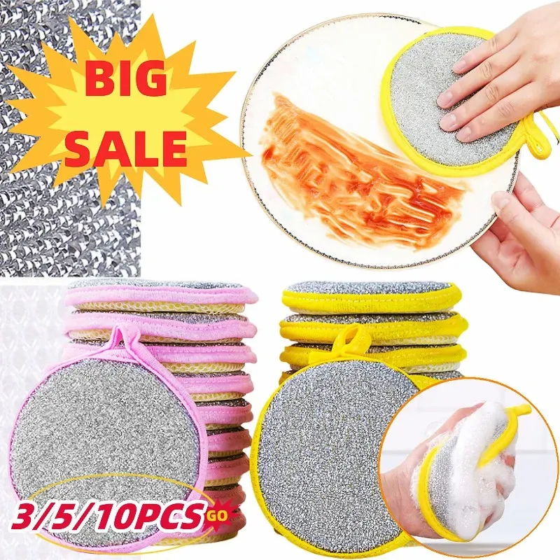 Éponge à vaisselle double face réutilisable pour cuisine, idéale pour récurer casseroles et éliminer la graisse - Image 1