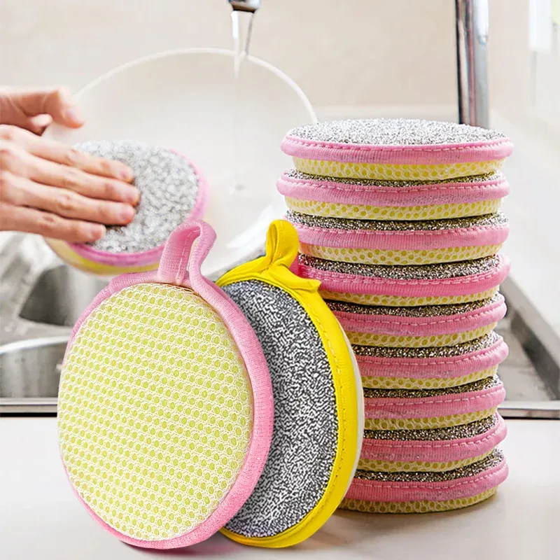 Éponge à vaisselle double face réutilisable pour cuisine, idéale pour récurer casseroles et éliminer la graisse 3