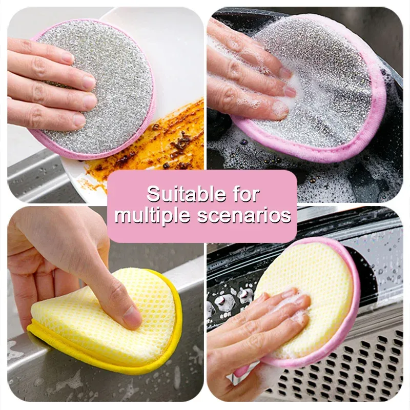 Éponge à vaisselle double face réutilisable pour cuisine, idéale pour récurer casseroles et éliminer la graisse 5