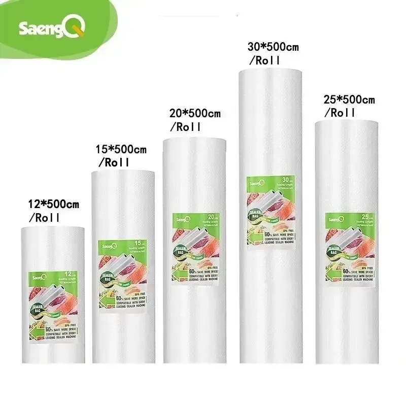 SaengQ - Lot de rouleaux de sachets sous vide pour machine à sceller, 12/15/20/25/30 x 500 cm, sachets frais et longs pour la conservation des aliments 8