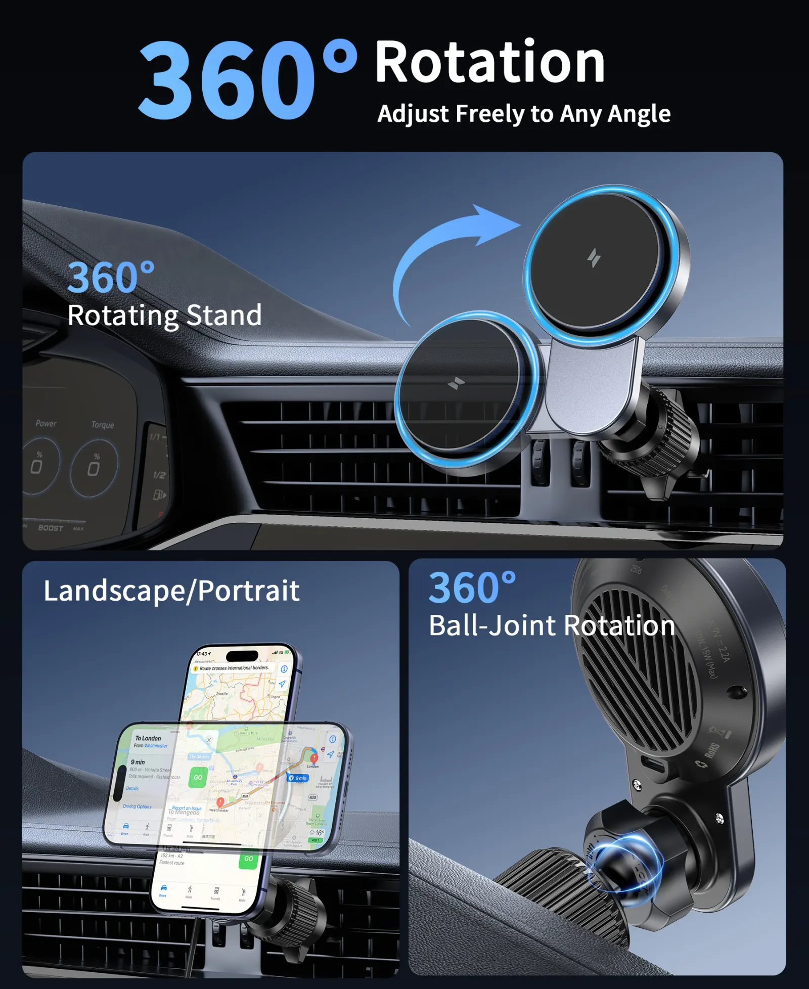 Support de voiture magnétique vue sous un autre angle