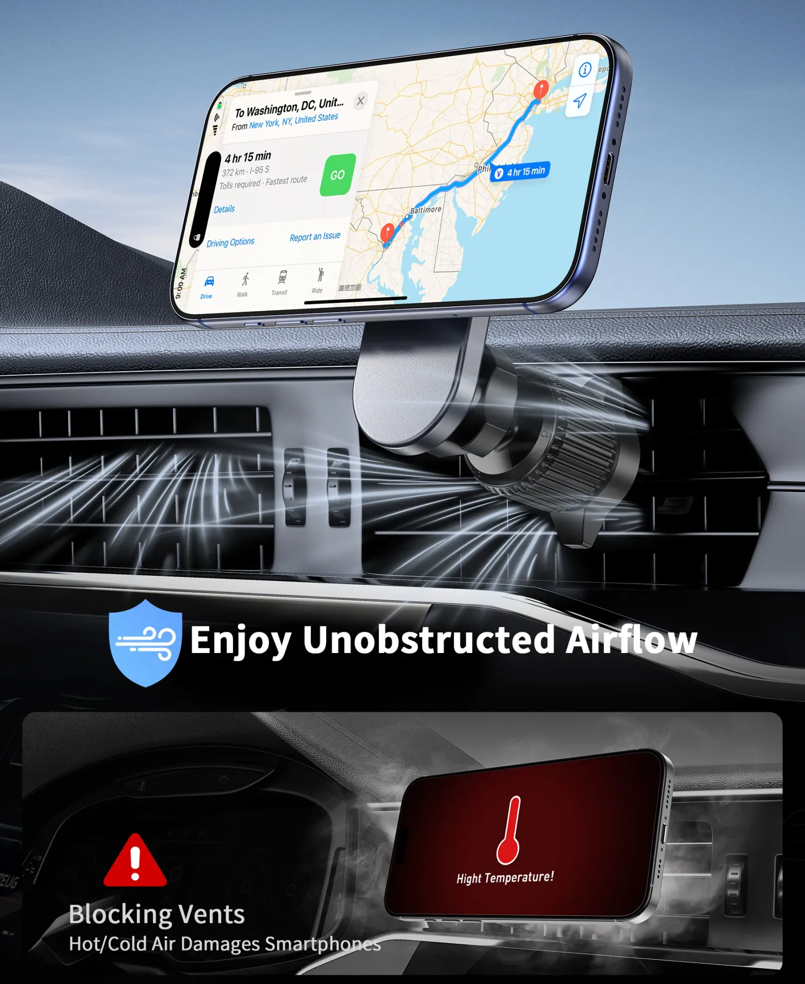 Chargeur de voiture magnétique en utilisation