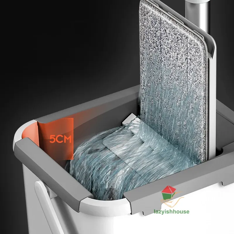 Serpillère à Essorage avec Seau Plat Rotatif pour Nettoyage Facile des Sols 2