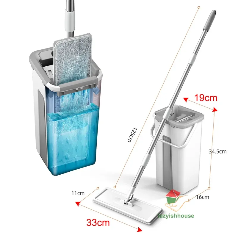 Serpillère à Essorage avec Seau Plat Rotatif pour Nettoyage Facile des Sols 6