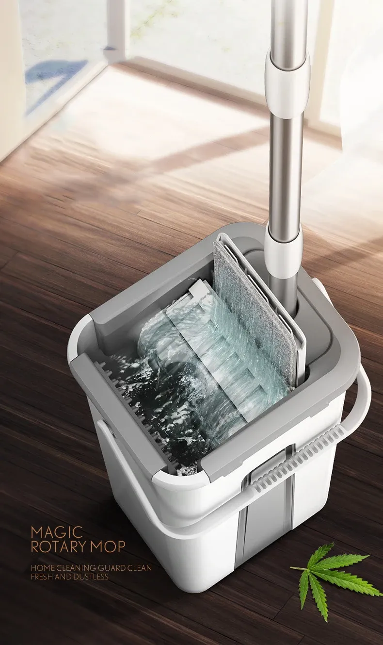 Serpillère magique à essorage avec seau plat rotatif