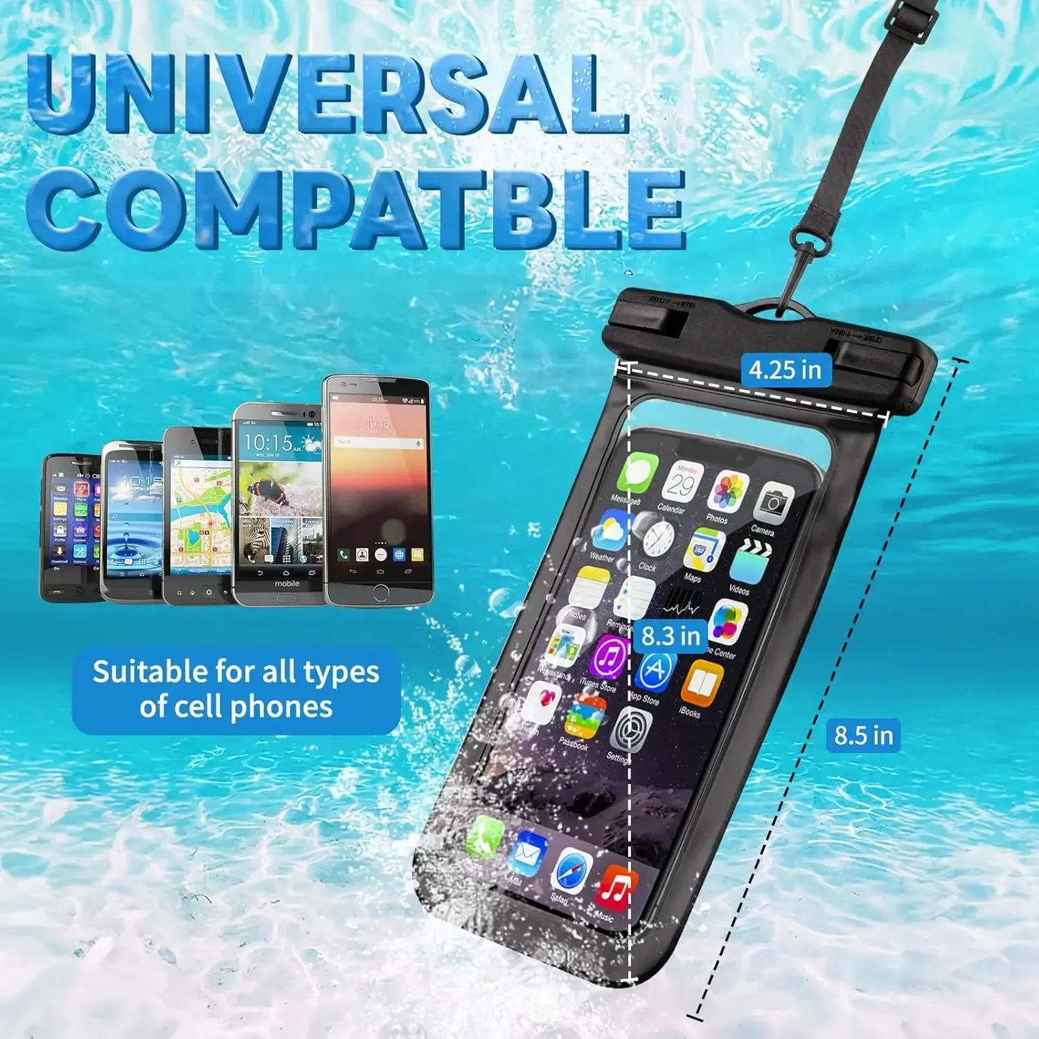 Sac étanche universel pour smartphone, flottant, pour la plongée et la natation (lot de 1 à 30 pièces) 2