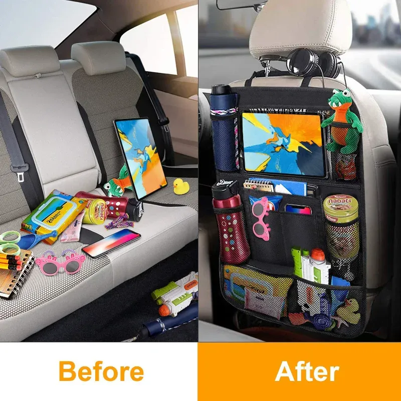 Support de tablette pour siège arrière de voiture avec écran tactile, poche de rangement, housse de protection et accessoires automobiles 4