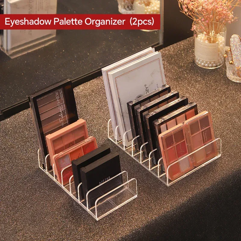 Organisateur de maquillage à 7 compartiments, présentoir de bureau pour palettes de fards à paupières, étagère de rangement pour maquillage, blush, cosmétiques et outils de maquillage 11