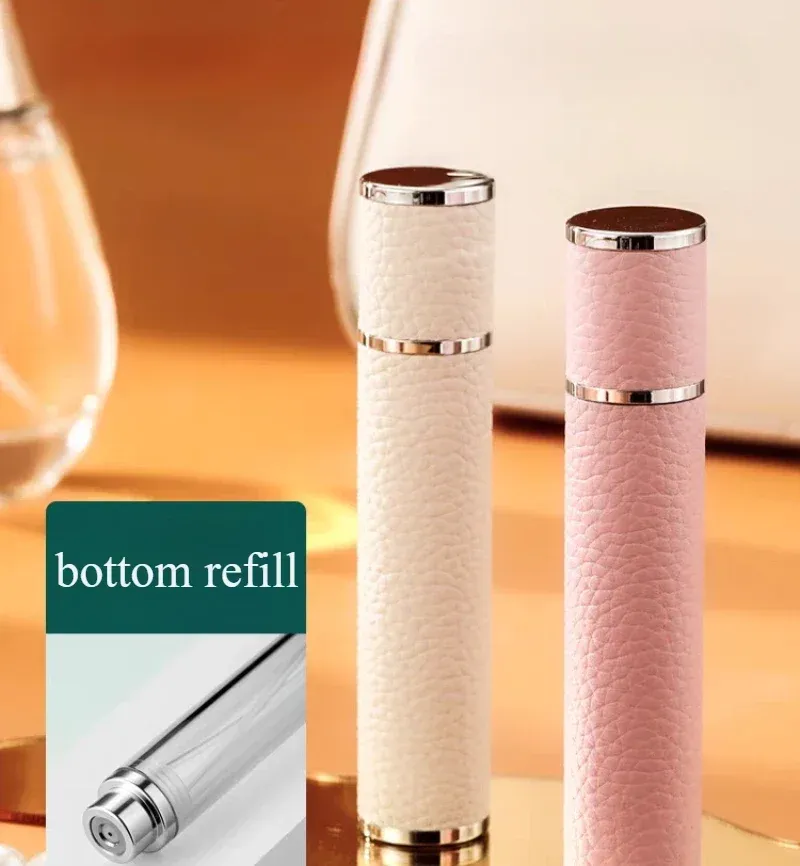 Flacon de parfum rechargeable en cuir, détail du design