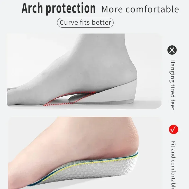 Semelles intérieures en mousse à mémoire de forme pour hommes et femmes, chaussures plates, support de voûte plantaire, baskets, coussinets de talon rehausseurs 3