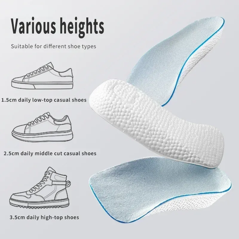 Semelles intérieures en mousse à mémoire de forme pour hommes et femmes, chaussures plates, support de voûte plantaire, baskets, coussinets de talon rehausseurs 4