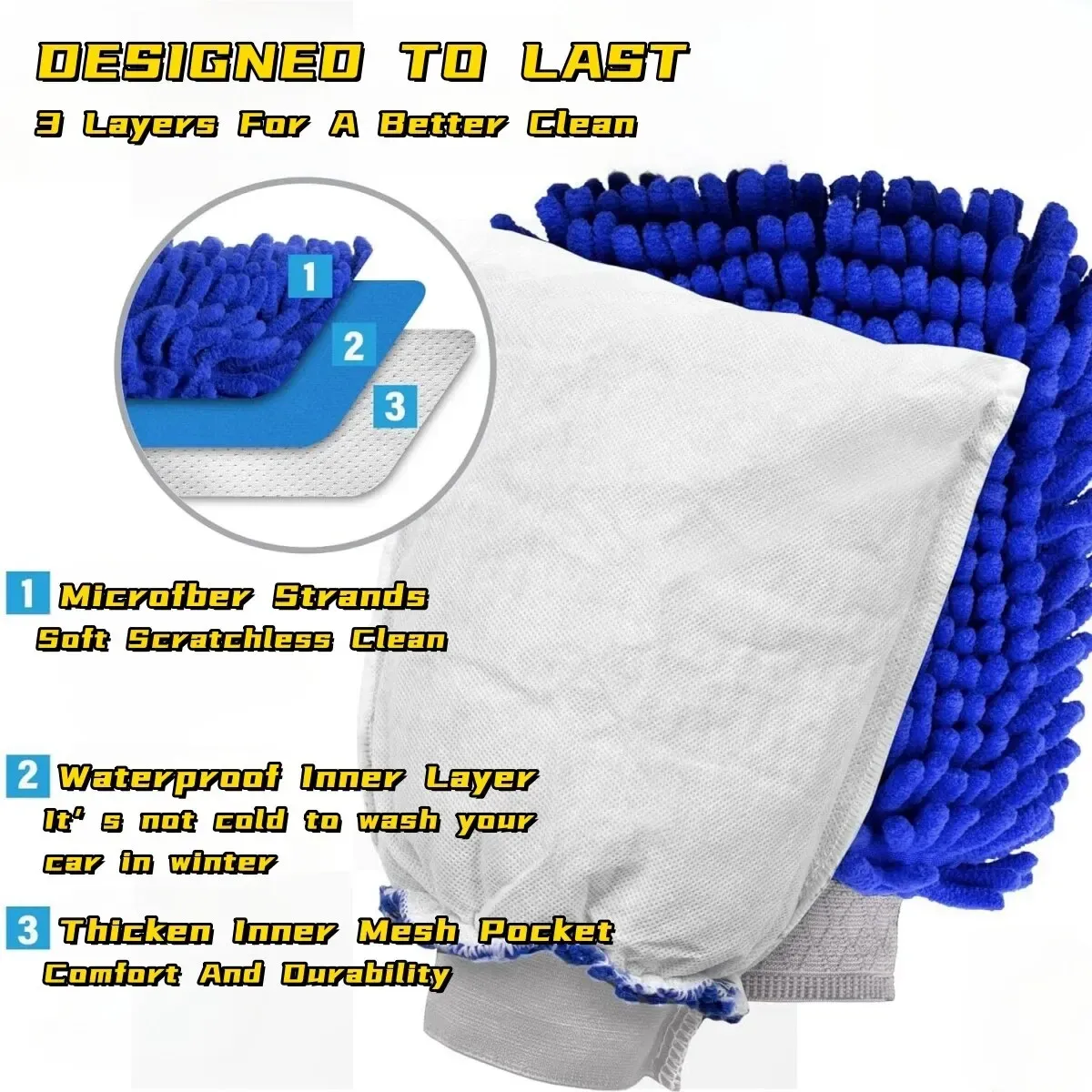 Gant de lavage pour voiture en microfibre double face, ultra absorbant, sans rayures 3