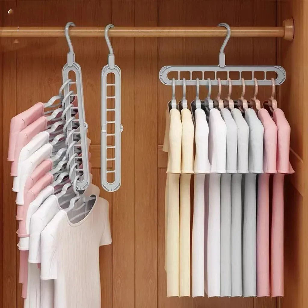 Porte-cintre magique à 9 trous pour vêtements, organisateur de penderie peu encombrant, support de rangement en cascade pour chemises, robes et manteaux - Image 1