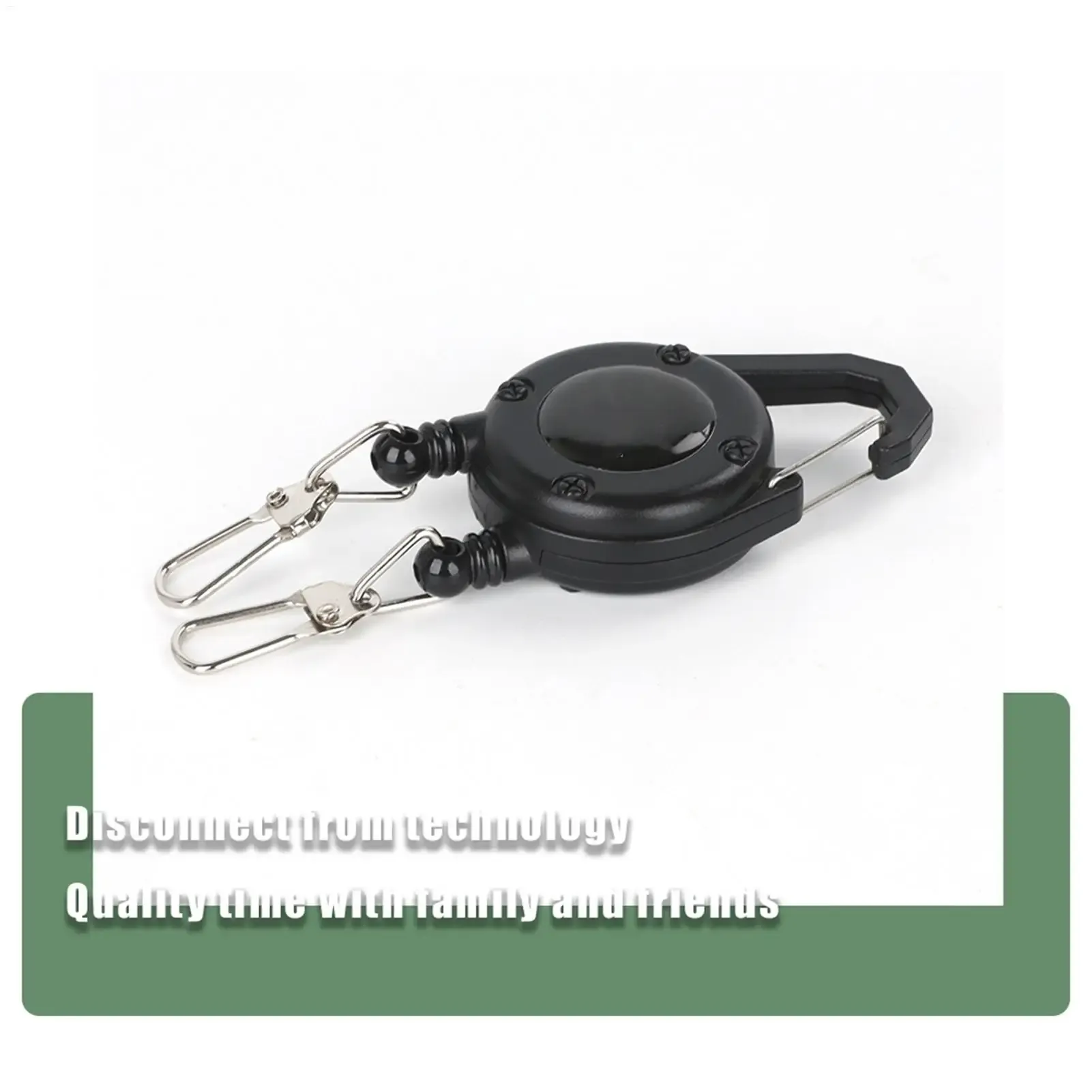 Porte-badge rétractable avec mousqueton double extrémité et clip ceinture, cordon en acier robuste, porte-clés, support d'identification pour activités de plein air, pêche et camping 3