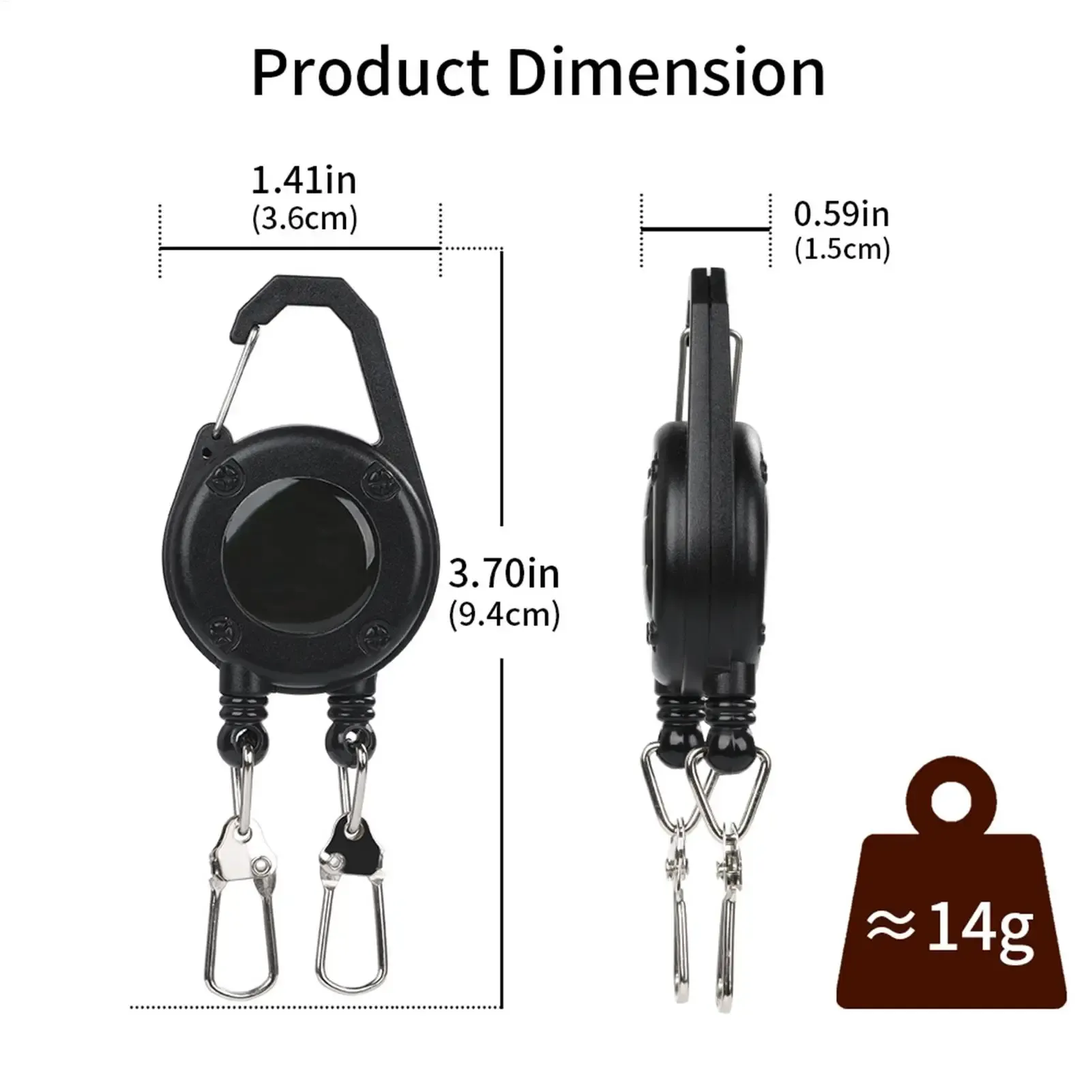 Porte-badge rétractable avec mousqueton double extrémité et clip ceinture, cordon en acier robuste, porte-clés, support d'identification pour activités de plein air, pêche et camping 5