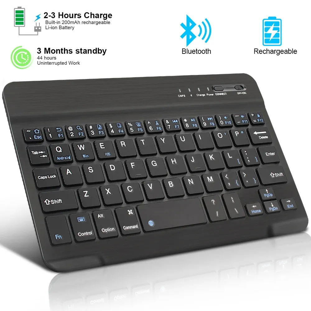 Clavier sans fil Bluetooth rechargeable et compact pour ordinateur portable, tablette et smartphone