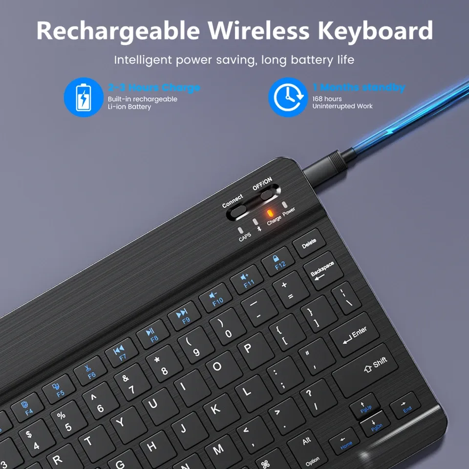 Clavier sans fil Bluetooth rechargeable et compact pour ordinateur portable, tablette et smartphone 4