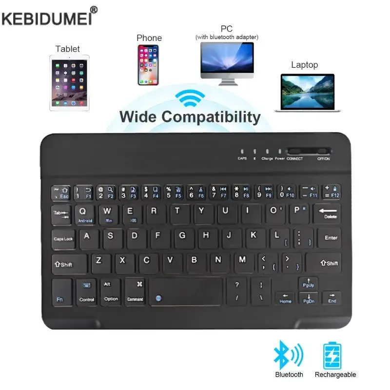 Clavier sans fil Bluetooth rechargeable et compact pour ordinateur portable, tablette et smartphone 5