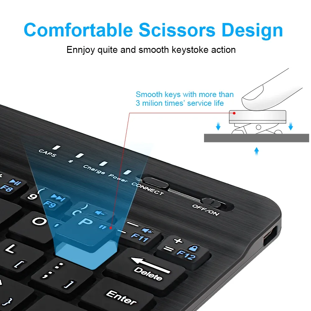Clavier sans fil Bluetooth rechargeable et compact pour ordinateur portable, tablette et smartphone 6