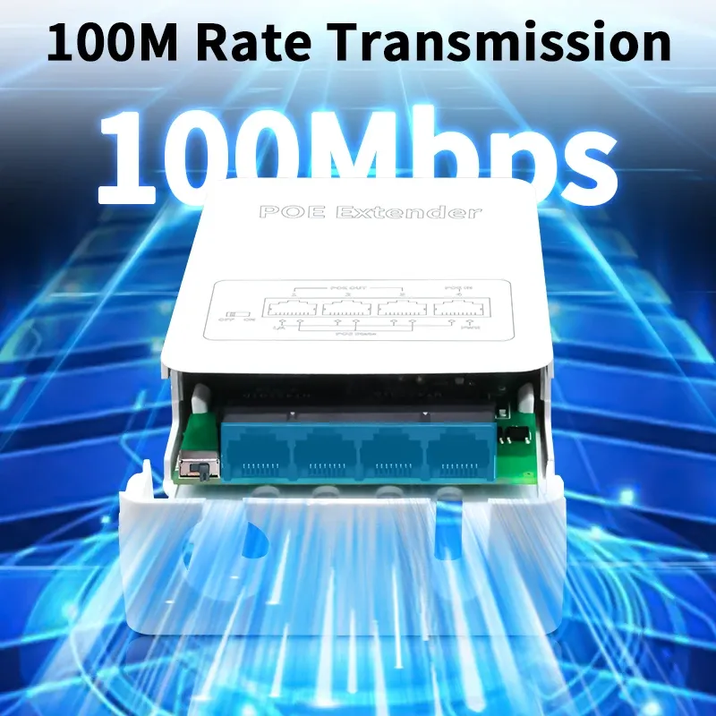 HORACO – Rallonge PoE 4 ports, 100 m, répéteur PoE extérieur étanche à la pluie, IP30, VLAN, 44-57 V, 30 W, pour caméra PoE et point d'accès sans fil 2