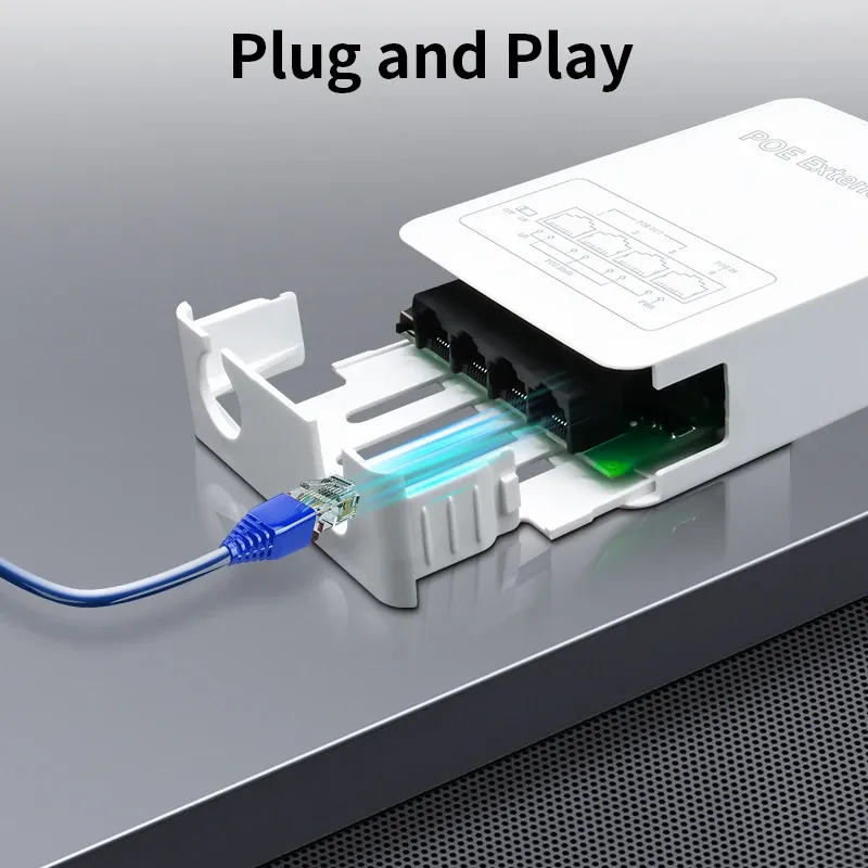 HORACO – Rallonge PoE 4 ports, 100 m, répéteur PoE extérieur étanche à la pluie, IP30, VLAN, 44-57 V, 30 W, pour caméra PoE et point d'accès sans fil 5