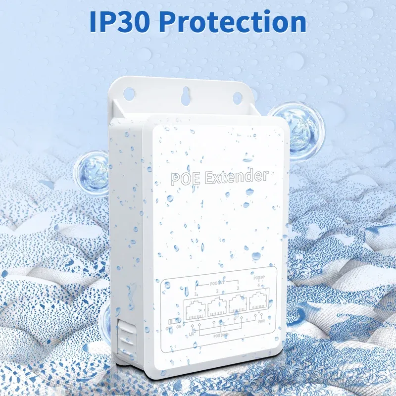 HORACO – Rallonge PoE 4 ports, 100 m, répéteur PoE extérieur étanche à la pluie, IP30, VLAN, 44-57 V, 30 W, pour caméra PoE et point d'accès sans fil 6