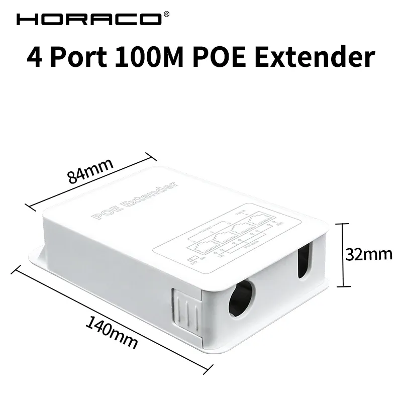HORACO – Rallonge PoE 4 ports, 100 m, répéteur PoE extérieur étanche à la pluie, IP30, VLAN, 44-57 V, 30 W, pour caméra PoE et point d'accès sans fil 7
