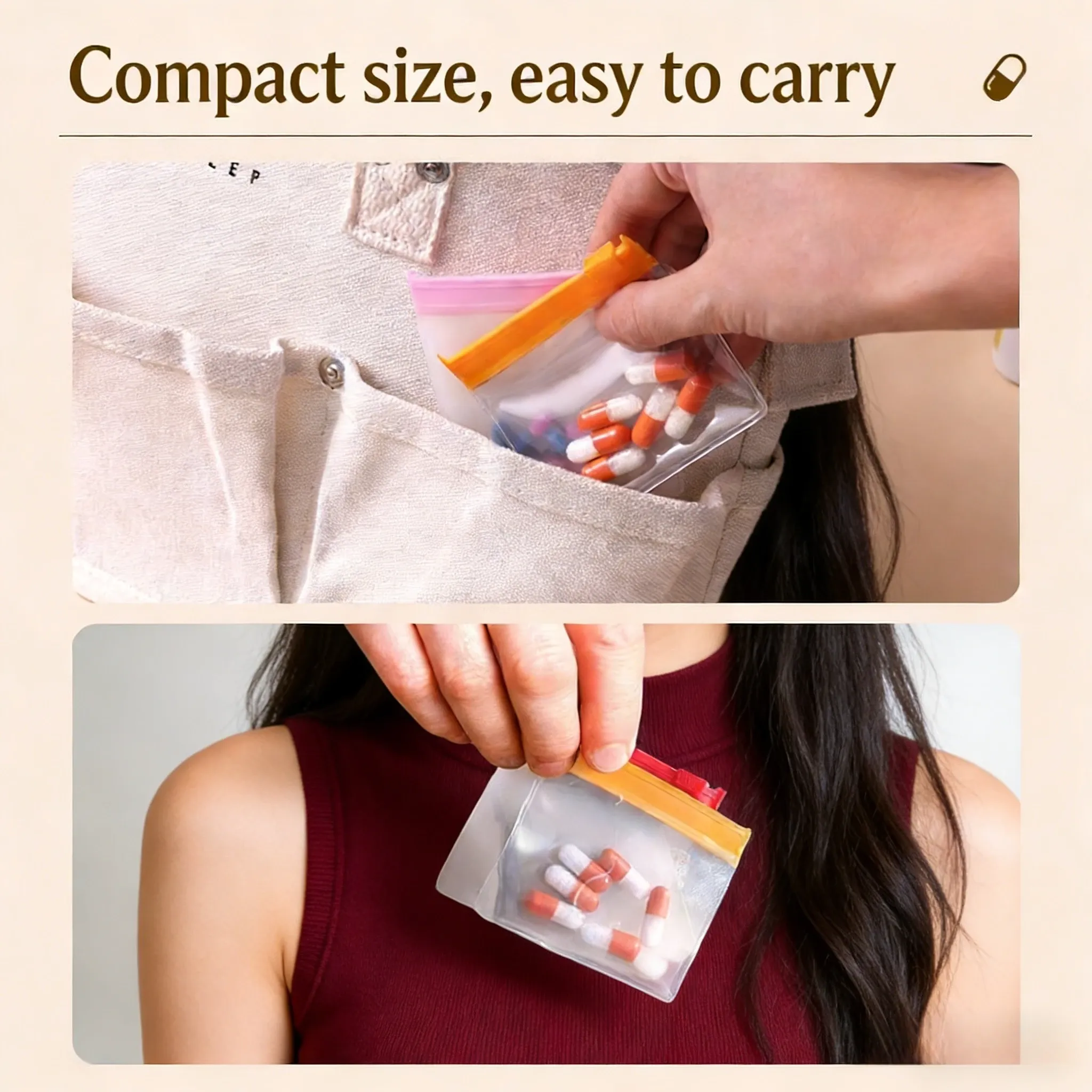 Lot de 7 pochettes à pilules réutilisables auto-scellantes avec fermeture éclair, organiseur translucide pour médicaments et voyages 4