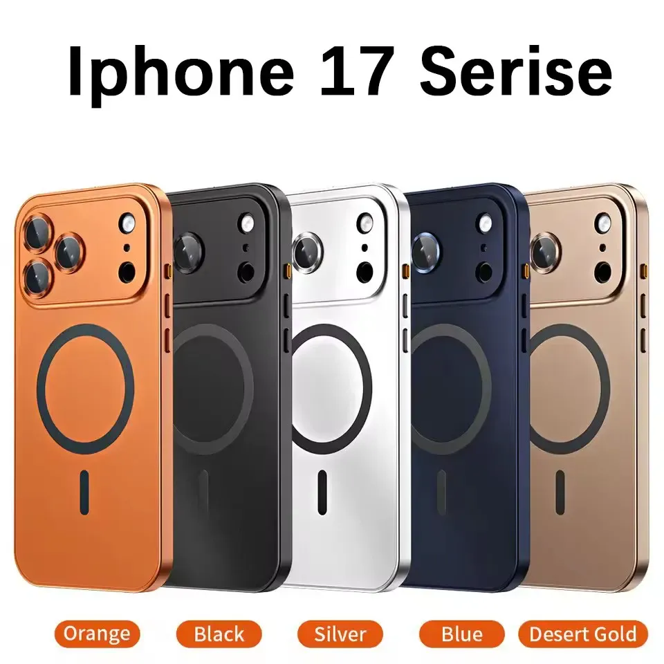 Coque magnétique en aluminium pour iPhone 12 à 18 Pro Max, compatible MagSafe, avec film de protection pour objectif et panneau arrière en PC 6