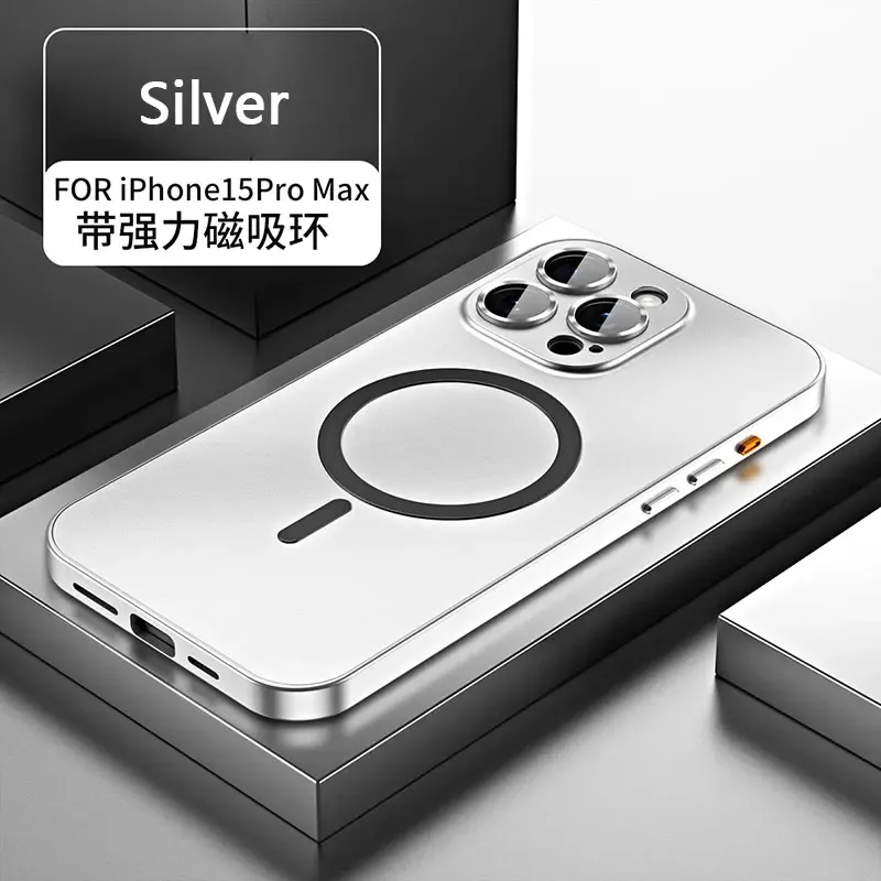 Coque magnétique en aluminium pour iPhone 12 à 18 Pro Max, compatible MagSafe, avec film de protection pour objectif et panneau arrière en PC 8