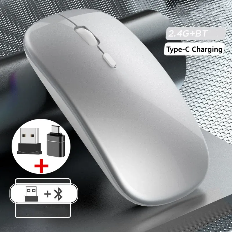 Souris de jeu sans fil ergonomique et rechargeable, compatible Bluetooth (mode double : Bluetooth + 2,4 GHz), pour PC, ordinateur portable et MacBook 1