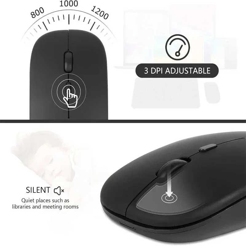 Souris de jeu sans fil ergonomique et rechargeable, compatible Bluetooth (mode double : Bluetooth + 2,4 GHz), pour PC, ordinateur portable et MacBook 5