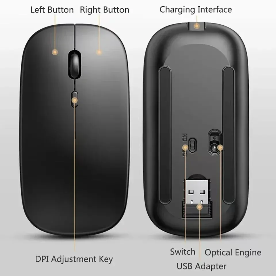 Souris de jeu sans fil ergonomique et rechargeable, compatible Bluetooth (mode double : Bluetooth + 2,4 GHz), pour PC, ordinateur portable et MacBook 6