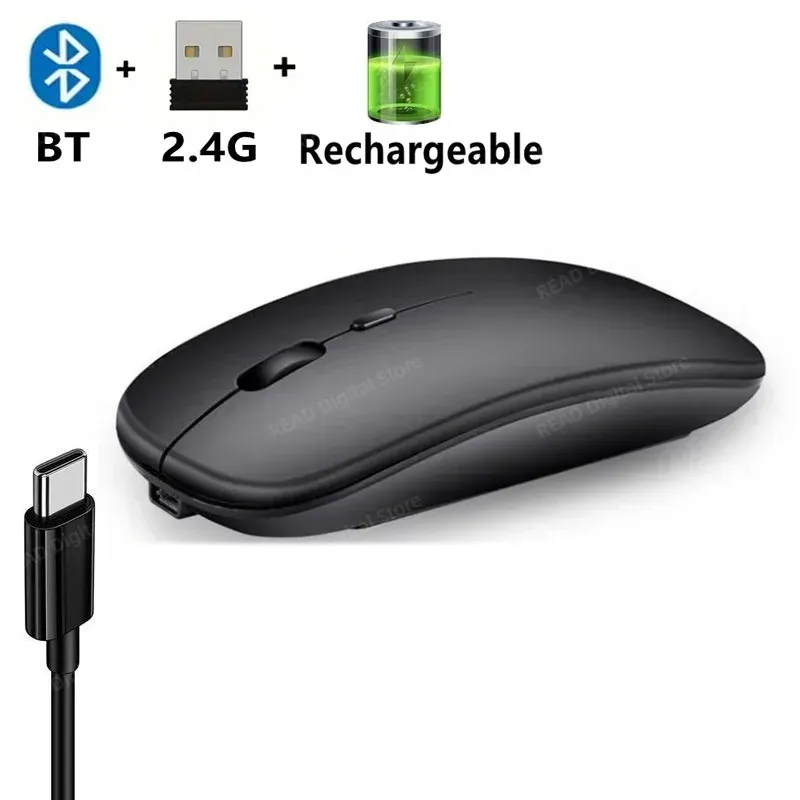 Souris de jeu sans fil ergonomique et rechargeable, compatible Bluetooth (mode double : Bluetooth + 2,4 GHz), pour PC, ordinateur portable et MacBook 12