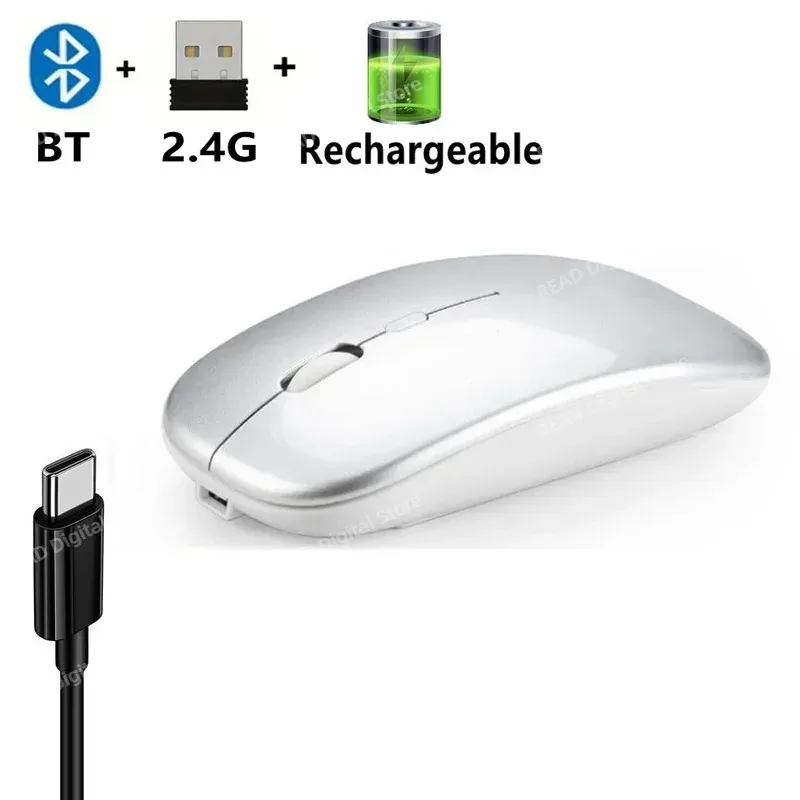 Souris de jeu sans fil ergonomique et rechargeable, compatible Bluetooth (mode double : Bluetooth + 2,4 GHz), pour PC, ordinateur portable et MacBook 11