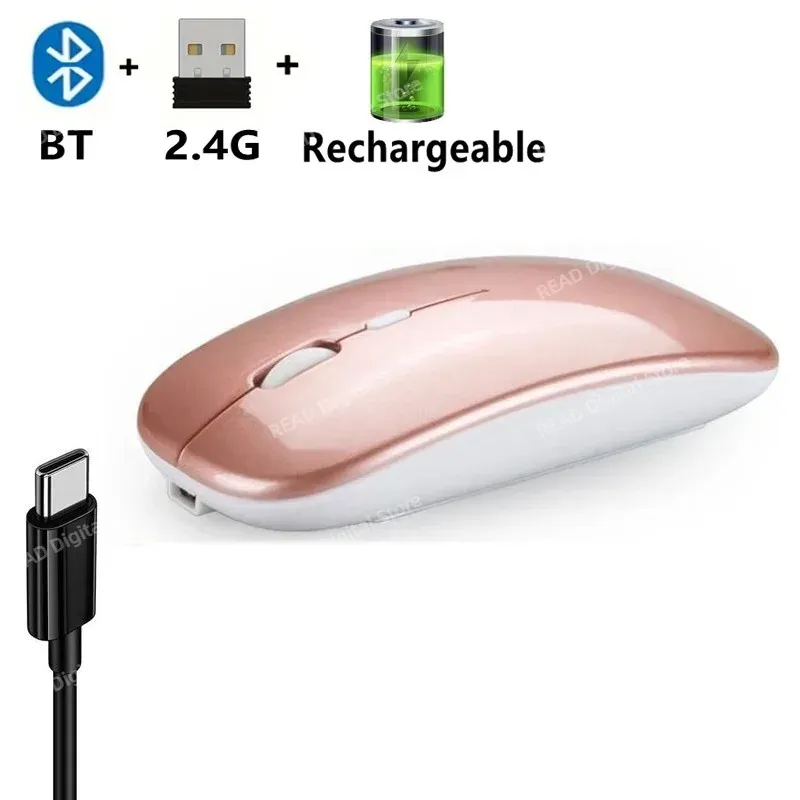 Souris de jeu sans fil ergonomique et rechargeable, compatible Bluetooth (mode double : Bluetooth + 2,4 GHz), pour PC, ordinateur portable et MacBook 10