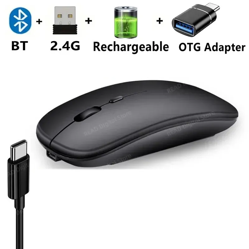 Souris de jeu sans fil ergonomique et rechargeable, compatible Bluetooth (mode double : Bluetooth + 2,4 GHz), pour PC, ordinateur portable et MacBook 9