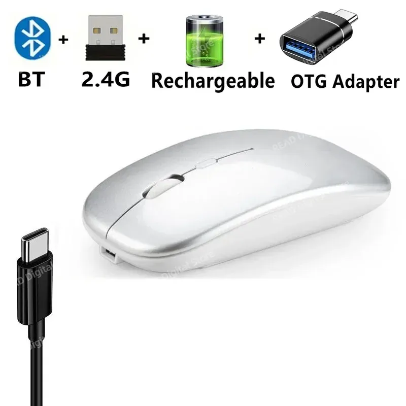 Souris de jeu sans fil ergonomique et rechargeable, compatible Bluetooth (mode double : Bluetooth + 2,4 GHz), pour PC, ordinateur portable et MacBook 8