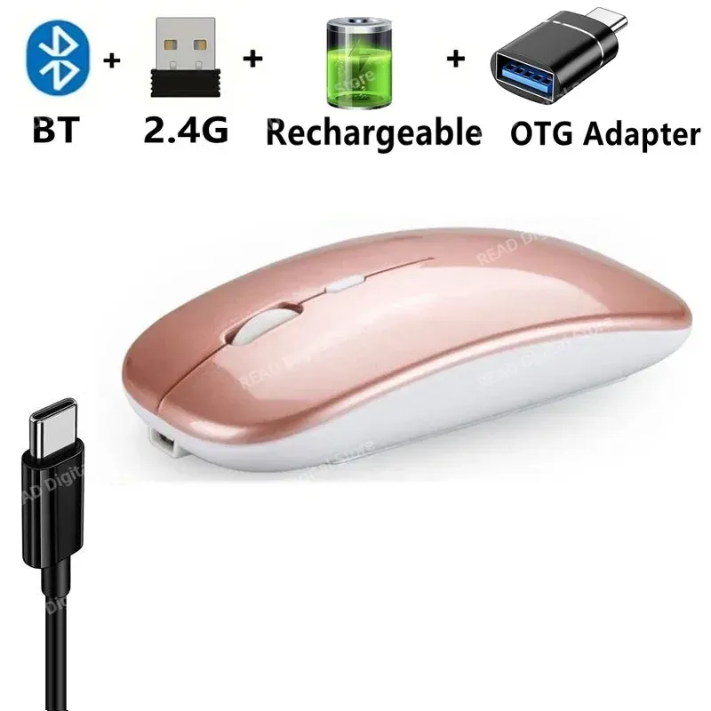 Souris de jeu sans fil ergonomique et rechargeable, compatible Bluetooth (mode double : Bluetooth + 2,4 GHz), pour PC, ordinateur portable et MacBook 7