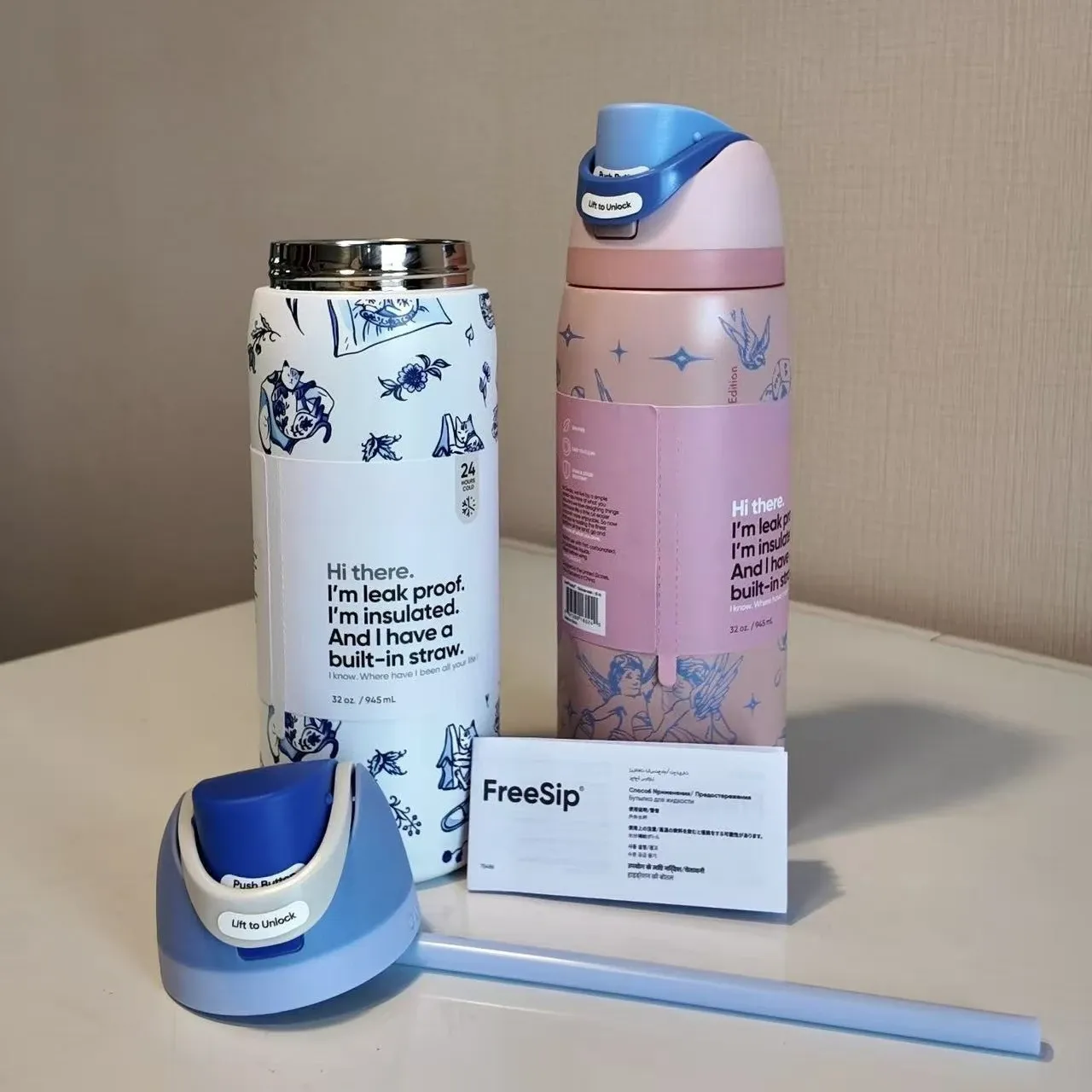 Gourde en acier inoxydable avec paille et couvercle anti-fuite