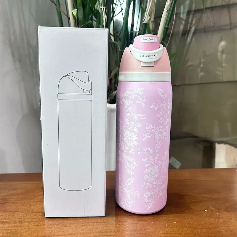 Bouteille d'eau isotherme en acier inoxydable 32 oz avec paille et couvercle anti-fuite 9