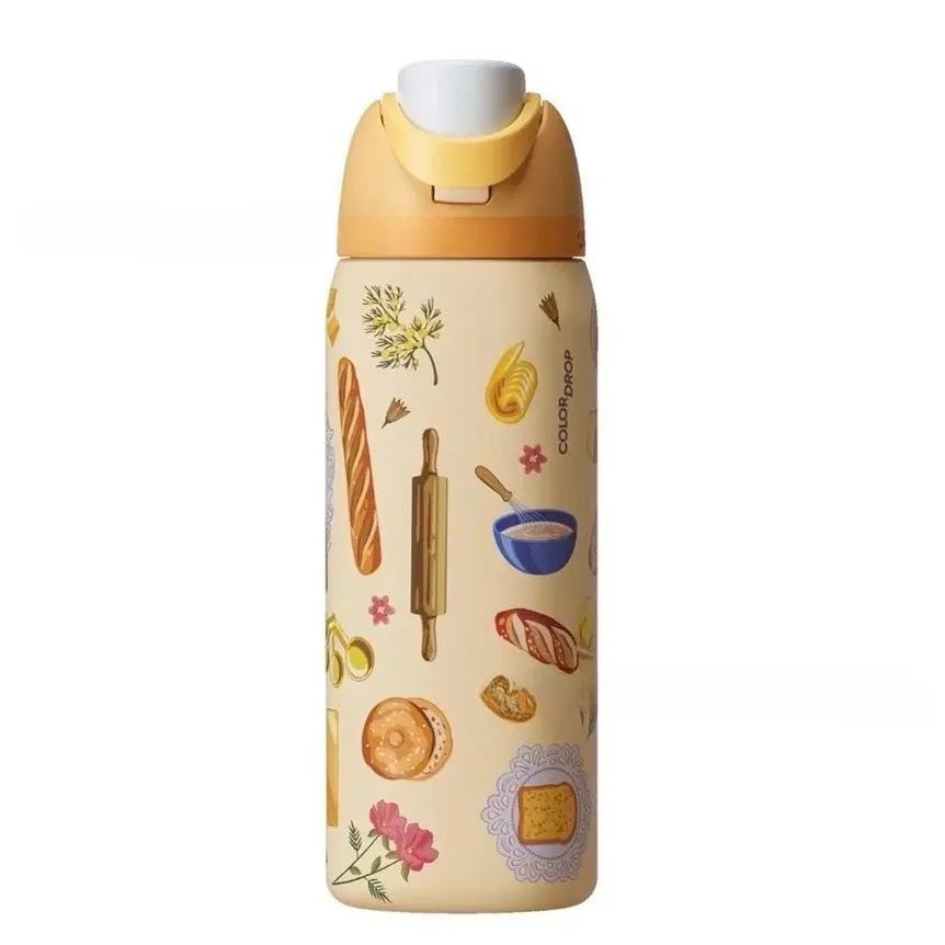 Bouteille d'eau isotherme en acier inoxydable 32 oz avec paille et couvercle anti-fuite 14