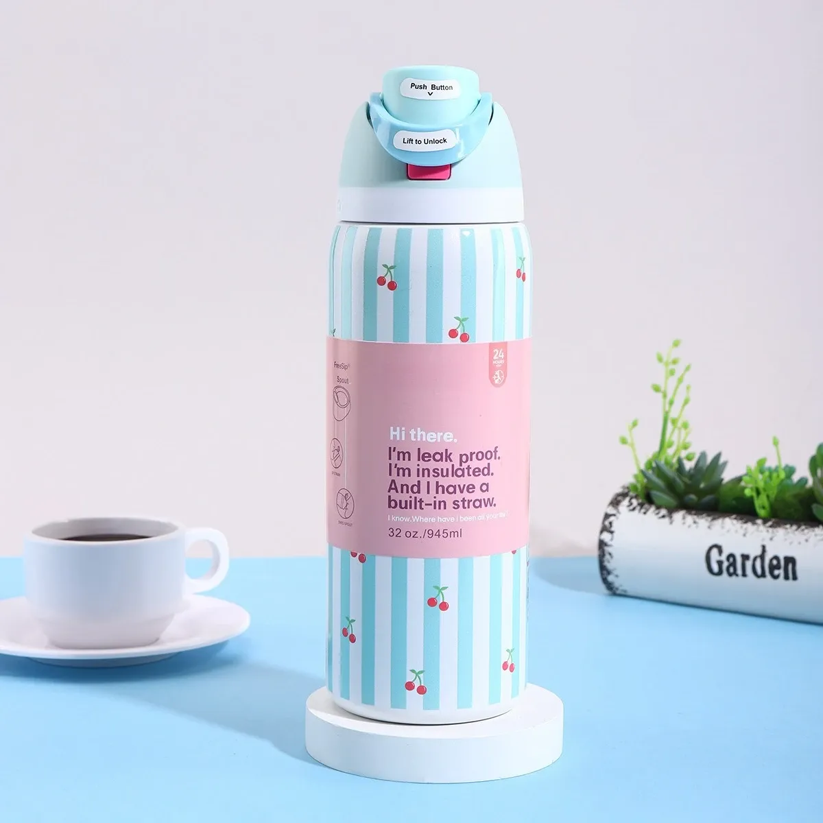 Bouteille d'eau isotherme en acier inoxydable 32 oz avec paille et couvercle anti-fuite 21
