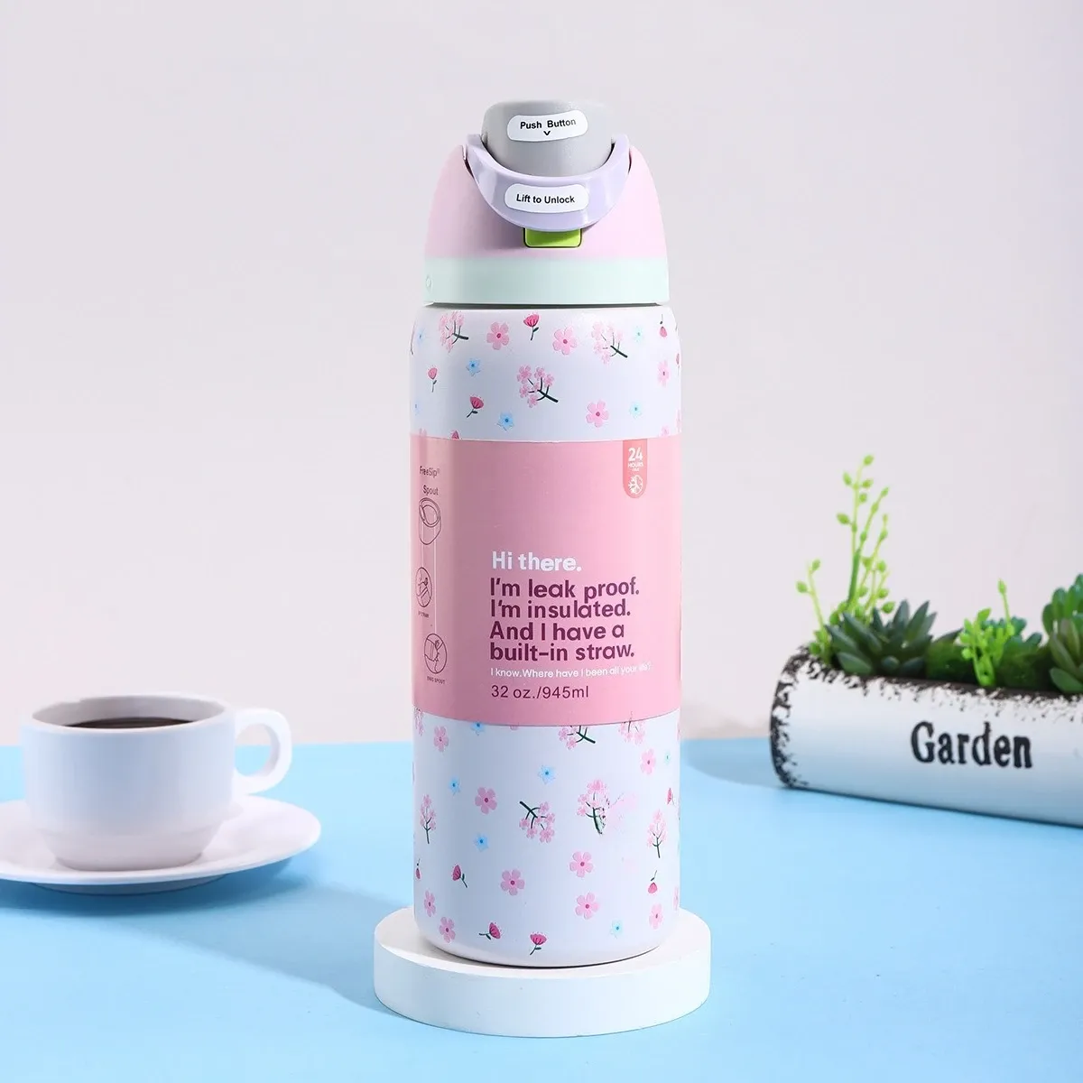 Bouteille d'eau isotherme en acier inoxydable 32 oz avec paille et couvercle anti-fuite 22